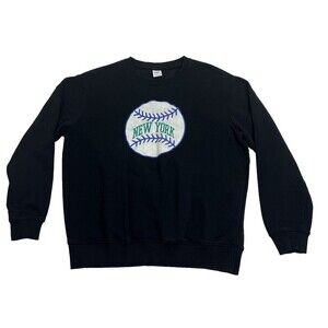 ZARA New York Sweatshirt Oversized Pullover Baseball Black Size Large